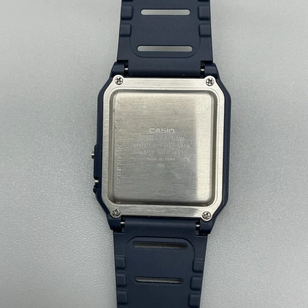 Casio CA-53W Mens Watch 34mm Digital Calculator Blue Alarm Chronograph Day Date